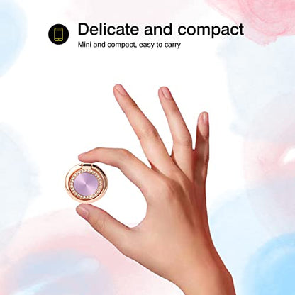 [2 Pack] Concentric Circular Texture Diamond Setting Cell Phone Ring Holder Stand, 360 Degree Rotation and 180 DegreeAdjustable Finger Ring Kickstand with Polished Metal Phone Grip (Light purple)