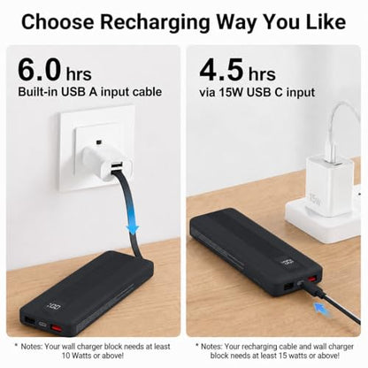 10000mAh Portable Charger with 4 Built-in Cables, 22.5W Fast Charging Power Bank, LED Display, Slim Travel Battery Pack for iPhone 17/16/15/14, Samsung Galaxy, iPad & More - color: Black