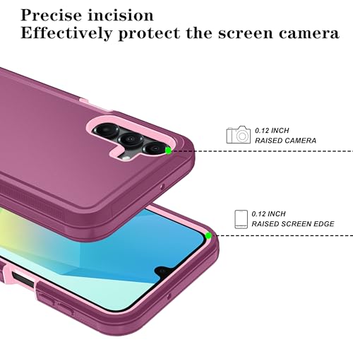Qinmay Phone Case for Samsung Galaxy A17 5G Case, Galaxy A16 5G Case with HD Screen Protector, Heavy Duty Shockproof 3-Layer Cover Phone Case for Galaxy A17 / A16 ，WineRedPink - color: WineRedPink