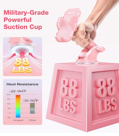 VICSEED [True Strongest Suction [Rally Racing-Grade Stability] Phone Holders for Your Car 2026 Upgraded Car Phone Holder Mount Truck Stand Cradle for iPhone Samsung All Phones, Pink - color: PInk