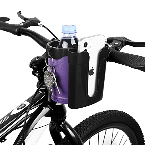 Accmor 3-in-1 Bike Cup Holder with Cell Phone Keys Holder, Bike Water Bottle Holders, Universal Bar Drink Cup Can Holder for Bicycles, Motorcycles, Scooters, Black Purple - color: Black Purple
