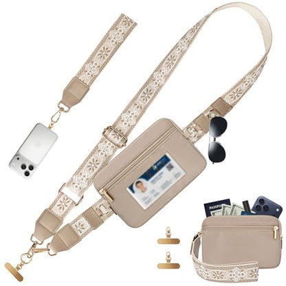 AULEEP Clip and Go Strap with Wallet, Phone Strap Crossbody, Phone Lanyard - color: Khaki