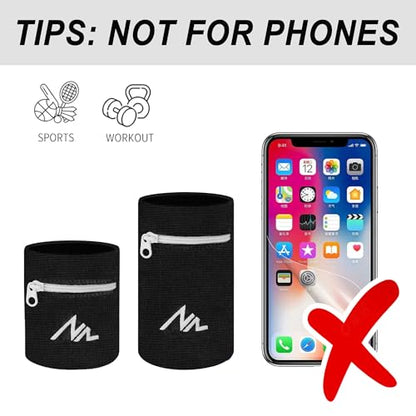 NEWZILL Wrist Wallet Wristband with Zipper for Men & Women, Cotton - color: Black/White, size: Small