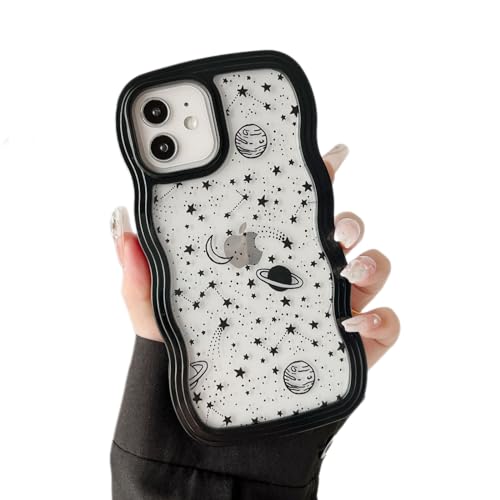 ZTOFERA for iPhone 12/12 Pro Case 6.1 inch,Cute Curly Wave Frame Shape Case with Star Space Pattern, Clear Slim Shockproof Hard PC Bumper Phone Cover for iPhone 12/12 Pro, Black - color: Black, size: iPhone 12/12 Pro 6.1"