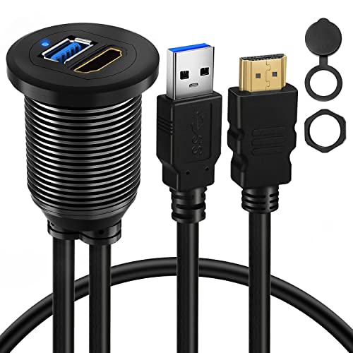 Alloy USB 3.0 & HDMI Male to Female Car Mount Flush Cable 1ft - style: USB3.0 & HDMI 1ft
