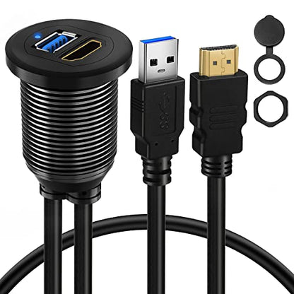 Alloy USB 3.0 & HDMI Male to Female Car Mount Flush Cable 1ft - style: USB3.0 & HDMI 1ft
