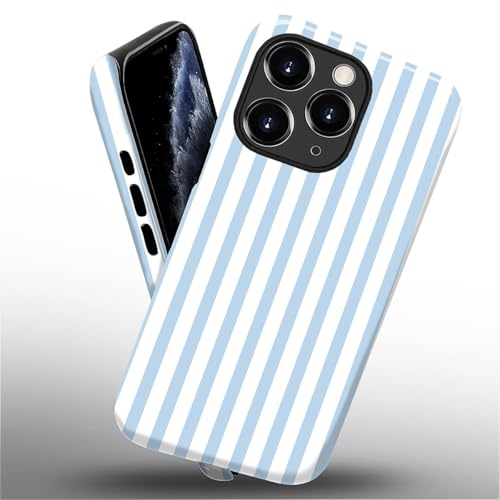 Compatible with iPhone 11 Pro Case,Glossy 2-in-1 Sleek All-Inclusive Dual-Layer Material Soft TPU + PC Back for Blue Stripes Geometric Pastel Summer Beach - color: Blue Stripes Geometric Pastel Summer Beach-Glossy, size: iPhone 11 Pro
