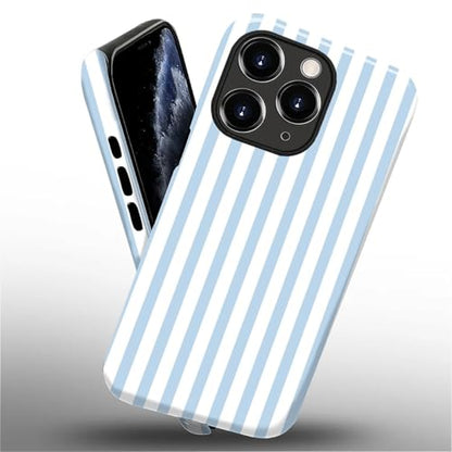 Compatible with iPhone 11 Pro Case,Glossy 2-in-1 Sleek All-Inclusive Dual-Layer Material Soft TPU + PC Back for Blue Stripes Geometric Pastel Summer Beach - color: Blue Stripes Geometric Pastel Summer Beach-Glossy, size: iPhone 11 Pro