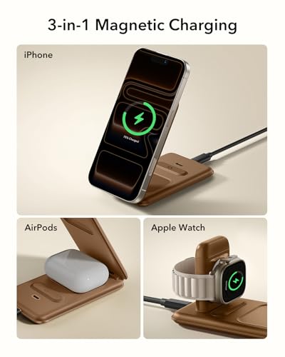 ESR 3 in 1 Wireless Charging Station, for Magsafe Charger Stand - color: Brown