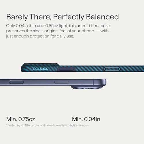 pitaka for iPhone 17 Pro Case 6.3" with Camera Control Button, Compatible with MagSafe, Ultra-Slim Case with Caseless Touch Feeling, 1500D Aramid Fiber Woven, Black/Blue(Twill) - color: Black/Blue (Twill)
