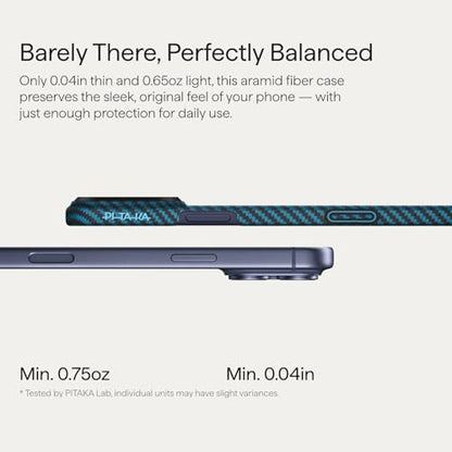 pitaka for iPhone 17 Pro Case 6.3" with Camera Control Button, Compatible with MagSafe, Ultra-Slim Case with Caseless Touch Feeling, 1500D Aramid Fiber Woven, Black/Blue(Twill) - color: Black/Blue (Twill)