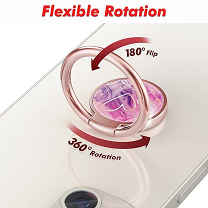 Phone Ring Grip Holder, 360° Rotation Cell Phone Grip Stand, Finger Ring Stand, Metal Finger Ring Grip Kickstand Compatible with iPhone 17 Pro Max 16 15 14 13 12 Magsafe Accessories, Purple - color: Heart Purple