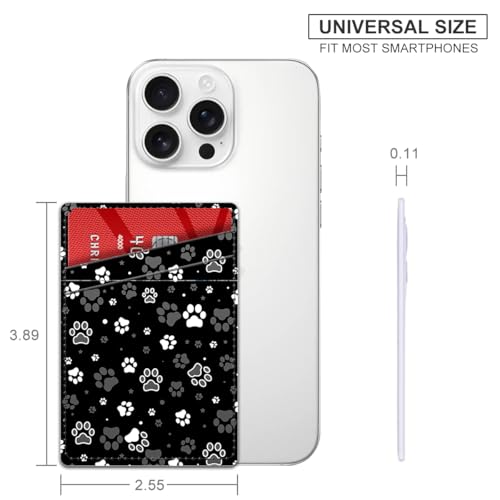 Phone Card Holder, Dual Pocket Leather Phone Wallet Adhesive Stick On, Cute Card Holder, Credit Card Holder for Phone Case Compatible with Most Phone （Dog Paw Print And Star） - color: Dog Paw Print And Star