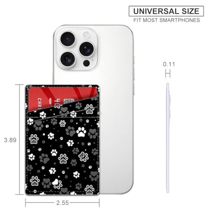 Phone Card Holder, Dual Pocket Leather Phone Wallet Adhesive Stick On, Cute Card Holder, Credit Card Holder for Phone Case Compatible with Most Phone （Dog Paw Print And Star） - color: Dog Paw Print And Star