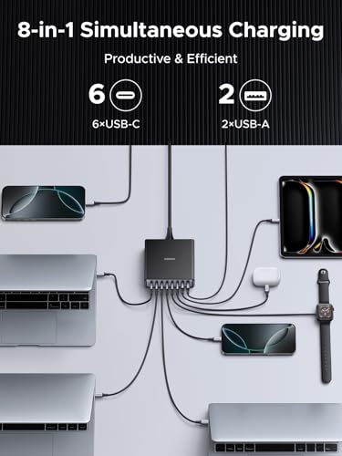 UGREEN Nexode 200W GaN USB C Charging Station, 8-Port Desktop Charger with PD 100W for MacBook Pro 16"/Air, Dell XPS, iPad Pro, iPhone 17/16/15, Galaxy S25/S24, Pixel 10/9 (Pack of 2) - size: 6 feet (Pack of 2)