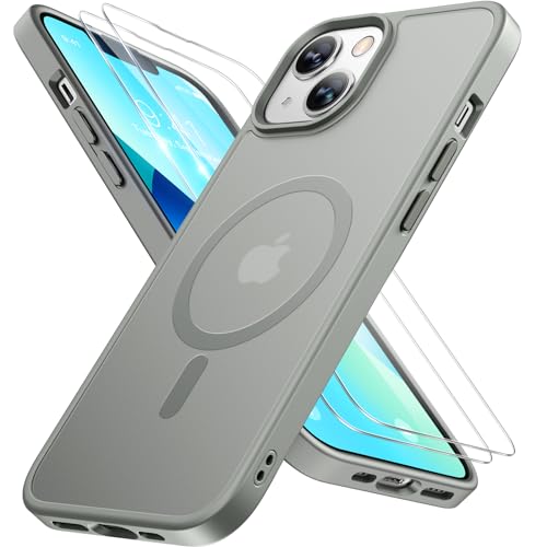 Miracase Magnetic for iPhone 13 Case 6.1 inch (Compatible with MagSafe)（with 2X Screen Protectors） Military-Grade Protection, Anti-Fingerprint Translucent Matte Phone Case Cover, Gray - color: Gray, size: iPhone 13