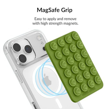 Velvet Caviar Suction Cup Phone Case Mount Compatible with MagSafe Devices Only - Magnetic Silicone Sticky Phone Grip Holder for iPhone Back of Phone - Mirror Gripper (Matcha Green) - color: Matcha Green
