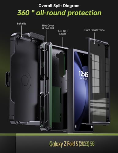 KJSK for Samsung Galaxy Z Fold 5 Case,with S Pen Holder+Belt Clip Holster+Built-in Kickstand+Hinge Protection,Heavy Duty Military Grade Drop Proof Case for Galaxy Z Fold 5(Green) - color: Green