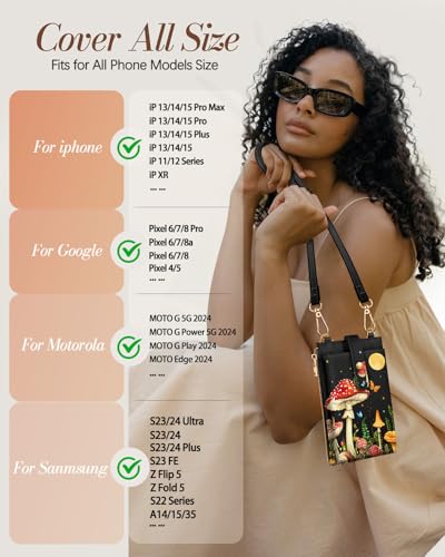 Miss Adola RFID Cell Phone Purse Crossbody Bag for Women | RFID Blocking, Card Slots, Dual Straps, Leather Phone Wallet, Magnetic Buckle, Smooth Zipper, Crossbody Purse for Daily Use - color: Moon Mushroom