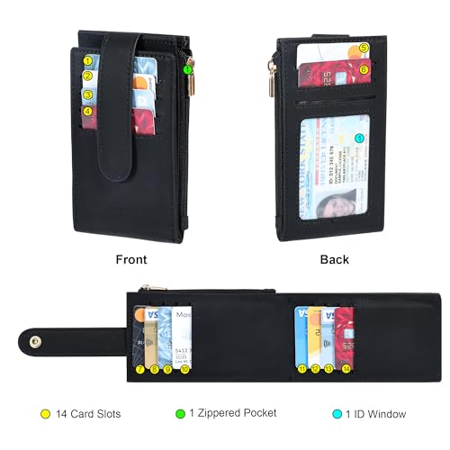 Chelmon Women's RFID Slim Card Holder Wallet | Thin Bifold Multi Card Case with Zipper Coin Pocket Purse for Women(Black Smooth) - color: Black Smooth