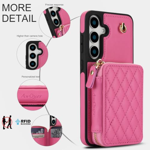 Asuwish Phone Case for Samsung Galaxy S25 5G Wallet Cell Cover with Tempered Glass Screen Protector Wrist Crossbody Strap Stand RFID Blocking Credit Card Holder S 25 25S G5 SM-S931U Women Girls Pink - color: Pink