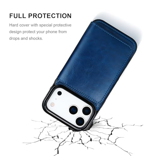 KIHUWEY Compatible with iPhone 17 Pro Max Wallet Case Credit Card Holder, Premium Leather Kickstand Flip Hidden Magnetic Clasp Durable Shockproof Protective Cover for 6.9 inch (Blue) - color: Blue