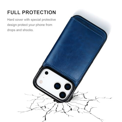 KIHUWEY Compatible with iPhone 17 Pro Max Wallet Case Credit Card Holder, Premium Leather Kickstand Flip Hidden Magnetic Clasp Durable Shockproof Protective Cover for 6.9 inch (Blue) - color: Blue