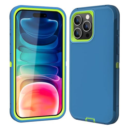 Sansunto for iPhone 15 Pro Max Case with Full Body Protection, Heavy Duty Shockproof Military Grade 3 in 1 Silicone Rubber with Hard PC Rugged Durable Phone Cover for Men & Boys - color: Teal/Lime