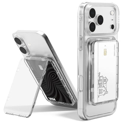 Miimall Clear for MagSafe Wallet with Stand, 2-Card Holder for iPhone 18/17/16/15/14 Pro Max Plus Air, Pixel 11/10 Series, Ultra Thin Slim Strong Magnetic Phone Wallet Stick for iPhone Transparent