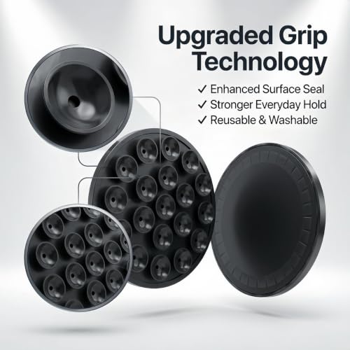 Magnetic Suction Phone Mount - Black Silicone Holder with Strong Suction for iPhone & Android - Versatile Use on Mirror, Glass, Car & Gym