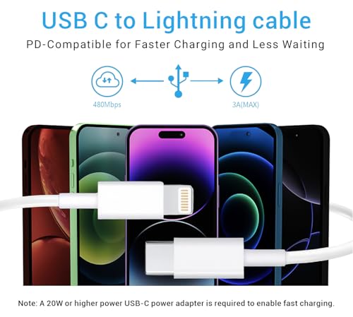 5Pack(3/3/6/6/10FT) USB C to Lightning Cable iPhone Fast Charger,White - size: 5pack 3/3/6/6/10FT