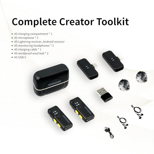 Dual Wireless Lavalier Microphone for iPhone Android, 2 Receivers - color: Black and Silver