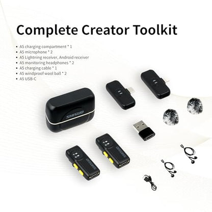 Dual Wireless Lavalier Microphone for iPhone Android, 2 Receivers - color: Black and Silver