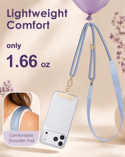Swooflia Cell Phone Crossbody Lanyard for Women - Adjustable, Lightweight Strap with Tether Tabs for Travel Hiking Hands-Free - color: Wide Shoulder Blue