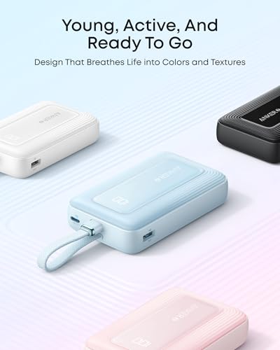 Anker Zolo Power Bank, 20,000mAh 45W Portable Charger with Built-in USB-C - color: Pink, size: Built-in C cable*1