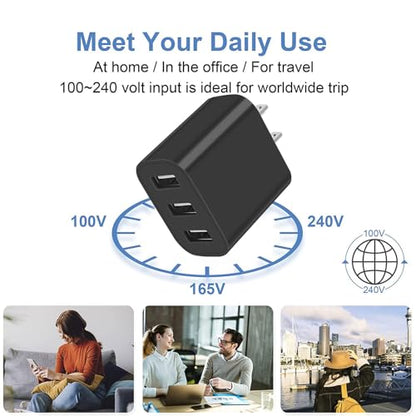 3 USB A Ports Charger Block,YTFCYIKBG Cell Phone wall Chargers,USB Cube - color: black