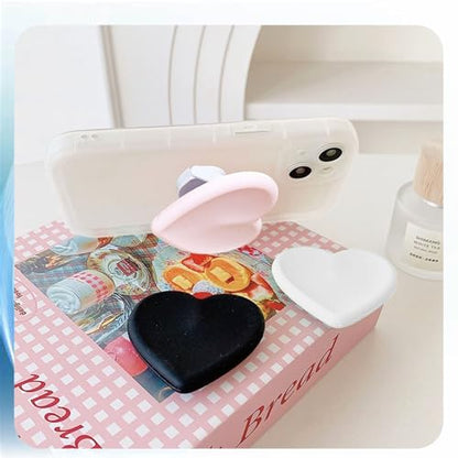 2PCS Heart-Shaped Silicone Mobile Phone Grip Stand,Vilbocr Collapsible Cellphone Finger Grip Holder for Smartphone Tablet Cell Phone Accessory (Black) - color: Black