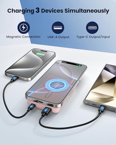 for Magsafe Battery Pack 12000mAh Magnetic Power Bank Portable Charger 20W USB C Fast Charging Wireless Charger for iPhone 17/16/15/14/13/12 - color: Pink