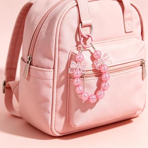 Bow Phone Chain Wrist Strap, Cute Iphone Cellphone Case Wristlet Keychain - color: Pink