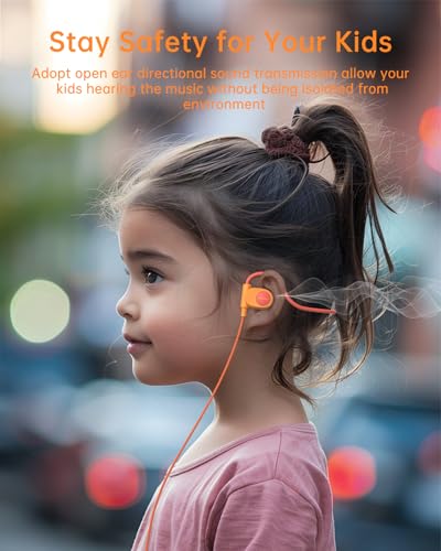 Mehomeli Kid Headphones, Air Conduction Open Ear Headphones, 3.5mm Jack - color: Orange