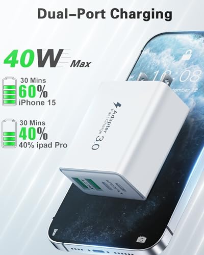 2-Pack iPhone 14 13 Charger Fast Charging, 40W 4-Port USB C Chargers Block with 6FT USB C to Lightning Cable for iPhone 14 13 12 11 Pro Max XS XR X 8, Multi Wall Plug Power Adapter Charging Box - color: 2-Pack Plug /6FT C-L White
