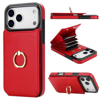 Folosu for iPhone 17 Pro Max Case Wallet,Finger Ring Holder Cover Red - color: Red