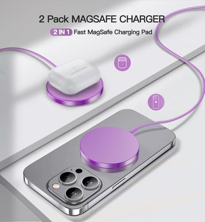Magnetic Wireless Charger, 2-Pack 15W Fast Mag-Safe Stand for iPhone 17-12 - color: Purple Magnatic Charger