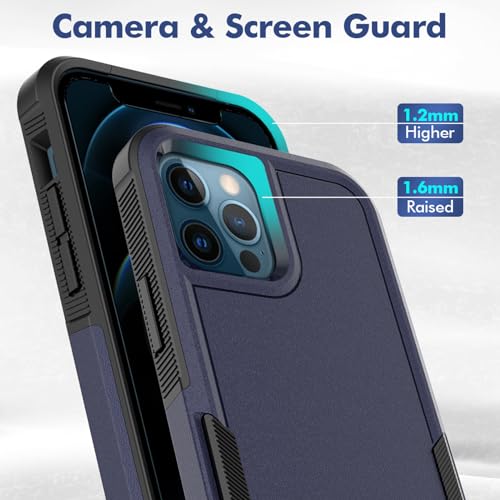 for iPhone 12 / iPhone 12 PRO Case: Dual Layer Protective Heavy Duty Cell Phone Case Shockproof Rugged Bumper Tough with Screen Protector - Military Grade Drop Tested for iPhone 12/12 PRO, Blue - color: Navy Blue (PC) + Black (TPU)