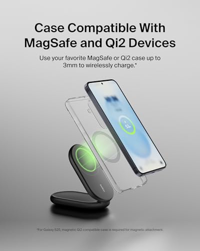 Belkin Qi2 15W Magnetic Foldable Wireless Charging Stand, Standby - color: Black