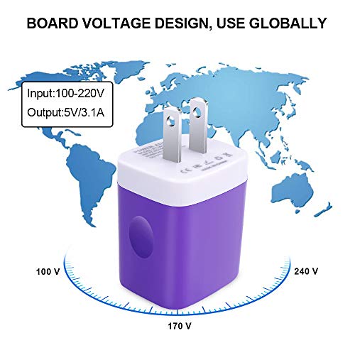 3 Port USB Wall Charger - Multi-Port USB Plug, 5V 3.1A Compatible with iPhone 14/13/12/11/Xs/XR/8/7/6S, Samsung Galaxy S23/S22/S21/A14/A13/Note 20, LG V20/V30/V35 THINQ Q7 - color: Purple