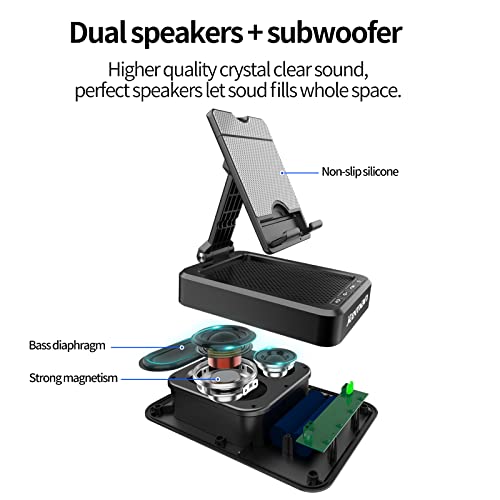 JTEMAN Tablet Stand with Bluetooth Speaker, Adjustable Foldable Desk Dock - color: Silver Black