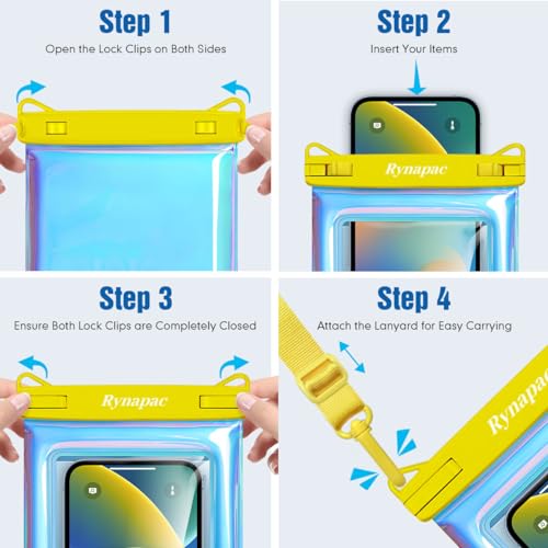 Rynapac Waterproof Phone Pouch Floating [Up to 8.5''], 2 Pack IPX8 Dry Bag | Touchscreen & Underwater Photography, Adjustable Lanyard, for iPhone 17 16 15 14 Pro Max, Gglaxy S25, Beach Cruise Essentials - color: Iridescent, size: Regular Size [8.5inch]
