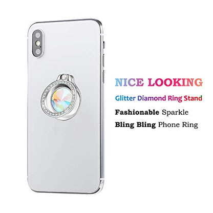 Glitter Bling Bling Phone Ring Holder,Sparkle Phone Ring Artificial Diamond Stand,Rhinestone Cell Phone Finger Ring for Phones, Pad (Silver) - color: Silver