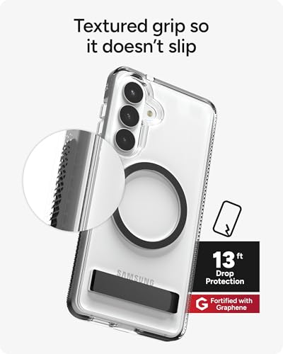 ZAGG Santa Cruz Snap Samsung Galaxy S26+ with Kickstand - Black, Magnetic Crystal Clear Protective Phone Cover, 13ft Drop Protection, Graphene Reinforced, Slim Case with Stand - color: Black, size: Samsung Galaxy S26 Plus